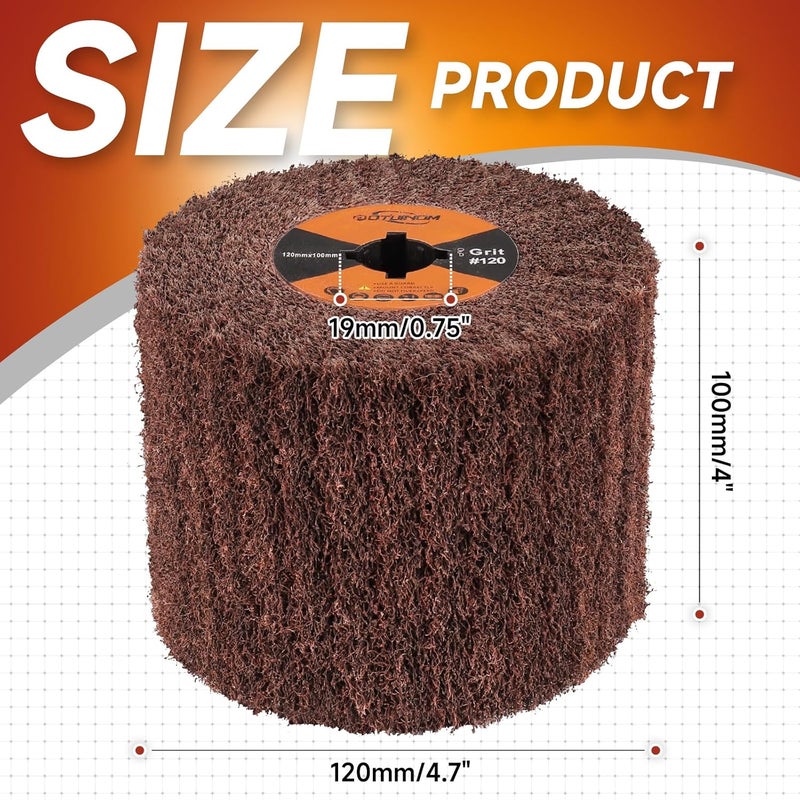 POTUINOM Non-Woven Wheel Surface Conditioning Tool, 120 Grit 120 x 100 x 19 mm Abrasive Drawing Polishing Wheel for Wood Metal Burnishing Wheel 4.7"x 4" - Image 2